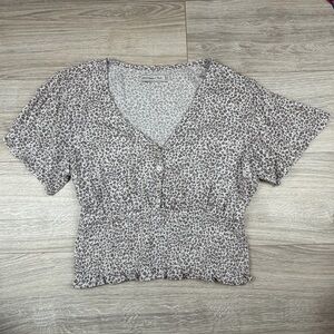 Abercrombie & Fitch Leopard Smocked Waist V-Neck Blouse Bella Swan Y2K Size XL
